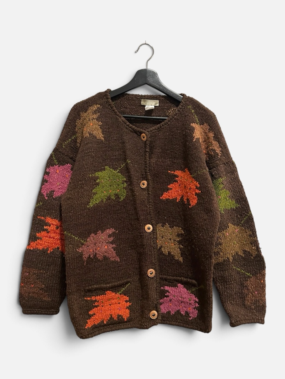 The Territory Ahead Leaf Cardigan Size M Brown Chunky Knit 100% Wool